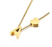 Qings Collar con colgante de corazón letra A chapado en oro Moda Amor Personalidad Combinación Alfabeto A-Z Regalo de cumpleaños para mujeres y niñas