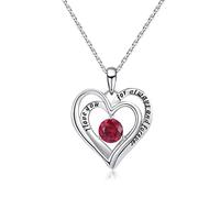 Qings Collar de amor de corazón con piedra natal de julio Ruby Plata de ley 925 chapada en platino con circonita como regalo de cumpleaños