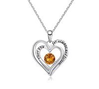 Qings Collar de amor de corazón con piedra natal de noviembre Topacio Plata de ley 925 chapada en platino con circonita como regalo de cumpleaños