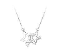 Qings Collar de estrella de plata para mujer y niña, circonita cúbica, colgante de estrella entrelazado doble, collar de plata de ley maciza, cadena ajustable, regalo de joyería para hija, alma y