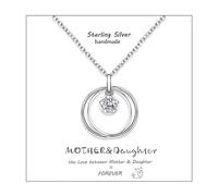 Qings Collar de madre e hija Collar de plata de ley 925 con colgante de Circulo Zirconia Cúbica Collares Cumpleaños Día de la Madre Regalos para mamá Hija