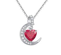 Qings Collar de Piedra de Nacimiento de Julio - Plata de Ley 925 Collares de Piedra Julio Rojo Rubí Preciosa Corazón de Luna Collares Colgante de Mujer para Mujer Cumpleaños