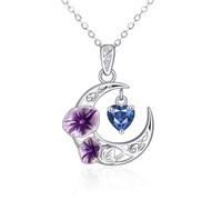 Qings Collar Luna de Plata de Ley 925 Medialuna Gloria de la Mañana Flor Collar Colgante con Septiembre Zafiro Piedra de Nacimiento Cumpleaños Joyería Regalos para Mujeres Mamá Esposa