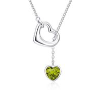 Qings Collar Mujer Corazón Colgante Peridoto Plata de Ley 925 Agosto Collares Piedra Nacimiento con 5A Circonia Forma de Corazones Cumpleaños Navidad día de San Valentín Regalo para Madre Hija Niña