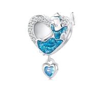 Qings Cuenta en forma de corazón de bailarina Plata de ley 925 Colgante con dije de amor de corazón hueco azul brillante para hacer pulseras y collares
