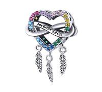 Qings Cuentas atrapasueños de amor Hueco colorido en forma de corazón Dije con colgante de pluma para siempre amor Plata de Ley 925 para pulsera collar elegante joyería delicada regalo para niñas