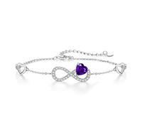 Qings Infinito Pulsera de Amatista para Mujer, Plata de Ley 925 Infinito Corazón Febrero Piedra de Nacimiento Pulsera Ajustable Infinity Púrpura Gem Pulseras, San Valentín Joyas Regalo para Niña Mamá