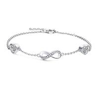 Qings Infinito Pulsera Mujer con Moissanita Plata de Ley 925 Infinito Símbolo Corazón Pulsera Ajustable con Circonita Cúbica Blanco Abril Piedras de Nacimiento Navidad de Joyería Regalo para Mamá
