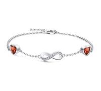 Qings Infinito Pulsera Mujer con Rubí Plata de Ley 925 Infinito Símbolo Corazón Pulsera Ajustable con Circonita Cúbica Rojo Julio Piedras de Nacimiento Navidad de Joyería Regalo para Niñas Mamá