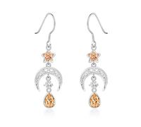 Qings Pendientes Colgantes con Luna y Estrella para Mujer Plata de Ley 925 Noviembre Citrino Pendientes Piedras Nacimiento con Circonita Ovalada Joyas Celtas con Media Luna Regalos de Cumpleaños