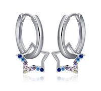 Qings Pendientes Colgantes de Estrella con Circonitas de Colores, Aretes Pequeños de Aro con Estrella Joyeria Regalos Hipoalergenicos para Mujeres Niñas