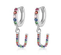 Qings Pendientes Colores, Colgantes Iniciales U Plata Aretes Letras Regalos de Cumpleaños Niñas Mujer Pendientes Nombre para Mujer Dama