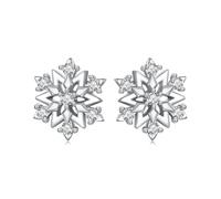 Qings Pendientes de Copo de Nieve Mujeres 925 Plata de Ley Pendientes Navidad Invierno Hielo Flor con Zirconia Regalos de Cumpleaños para Madre