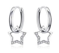 Qings Pendientes de Estrella con Diamante Blanco, Joyería de Oreja con Estrella Colgante, Aretes Pequeños de Aro con Colgante de Estrella