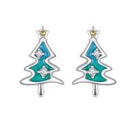 Qings Pendientes del Árbol de Navidad para Mujeres Plata de Ley 925 Pequeño Lindo Verde Navidad Pendientes Año Nuevo Joyería Accesorio