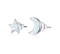 Qings Pendientes Estrella y Luna de Moda Pendientes Asimétricos de Plata de Ley 925 Envía Novia y Madre
