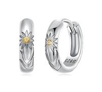 Qings Pendientes Girasol para Mujer de Plata de Ley 925 Pequeños Aros de Flores de Girasol con Circonitas Eres mi Rayo de Sol Joyas Regalo para Niñas, 10 mm