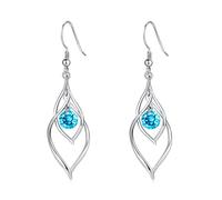 Qings Pendientes Marzo Aguamarina Mujer, Plata de Ley 925 Pendiente Colgantes Piedra de Nacimiento, Aretes Solitarios Gema Azul, Regalos Originales Joyas de Cumpleaños para Mujeres Niñas