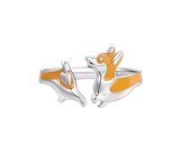 Qings Perro Anillo Corgi para Mujeres 925 Plata de Ley Lindo Animales Mascota Cachorro Anillo de Dedo Ajustable Abierto Regalos de Cumpleaños para los Amantes de los Animales