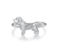 Qings Perro Anillo Golden Retriever para Mujeres 925 Plata de Ley Lindo Animales Mascota Cachorro Anillo de Dedo Ajustable Abierto Regalos de Cumpleaños para los Amantes de los Animales