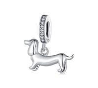 Qings Perro Charms Teckel Dog Plata de Ley 925 Cachorro Salchicha Charm Colgante Dackel Perros Charms Abalorio Compatible con Dachshund Pulsera Collar para Mujeres Niñas Amantes de los Animales