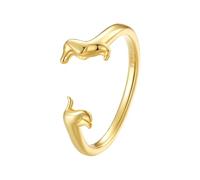 Qings Perro Salchicha Anillo para Mujeres 925 Plata de Ley Lindo Animales Mascota Cachorro Anillo de Dedo Ajustable Abierto Regalos de Cumpleaños para los Amantes de los Animales(Oro)