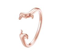 Qings Perro Salchicha Anillo para Mujeres 925 Plata de Ley Lindo Animales Mascota Cachorro Anillo de Dedo Ajustable Abierto Regalos de Cumpleaños para los Amantes de los Animales(Oro Rosa)