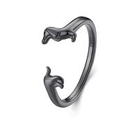 Qings Perro Salchicha Anillo para Mujeres 925 Plata de Ley Lindo Animales Mascota Cachorro Anillo de Dedo Ajustable Abierto Regalos de Cumpleaños para los Amantes de los Animales(Negro)