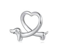 Qings Perro Salchicha Charms para Pulsera Plata de ley 925 Lindo Corazón Perrito Animales Abalorios con Hueso Compatible con Collar para Mujeres Amantes de Animales