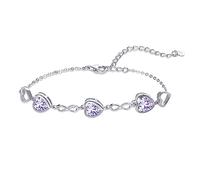 Qings Pulsera Corazón con Alejandrita Piedras de Nacimiento Plata de Ley 925 Junio Infinito Simbolo Ajustable Pulsera con 3 Corazon Circonitas Abalorios Regalos de Cumpleaños para Mujeres Niñas