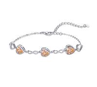 Qings Pulsera Corazón con Citrino Piedras de Nacimiento Plata de Ley 925 Noviembre Infinito Simbolo Ajustable Pulsera con 3 Corazon Circonitas Abalorios Regalos de Cumpleaños para Mujeres Niñas