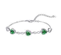 Qings Pulsera Corazón con Esmeralda Piedras de Nacimiento Plata de Ley 925 Mayo Infinito Simbolo Ajustable Pulsera con 3 Corazon Circonitas Abalorios Regalos de Cumpleaños para Mujeres Niñas