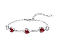 Qings Pulsera Corazón con Granate Piedras de Nacimiento Plata de Ley 925 Enero Infinito Simbolo Ajustable Pulsera con 3 Corazon Circonitas Abalorios Regalos de Cumpleaños para Mujeres Niñas