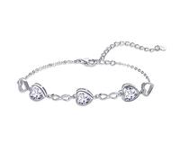 Qings Pulsera Corazón con Moissanita Piedras de Nacimiento Plata de Ley 925 Abril Infinito Simbolo Ajustable Pulsera con 3 Corazon Circonitas Abalorios Regalos de Cumpleaños para Mujeres Niñas