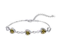 Qings Pulsera Corazón con Peridoto Piedras de Nacimiento Plata de Ley 925 Agosto Infinito Simbolo Ajustable Pulsera con 3 Corazon Circonitas Abalorios Regalos de Cumpleaños para Mujeres Niñas