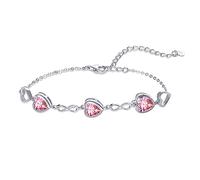 Qings Pulsera Corazón con Turmalina Piedras de Nacimiento Plata de Ley 925 Octubre Infinito Simbolo Ajustable Pulsera con 3 Corazon Circonitas Abalorios Regalos de Cumpleaños para Mujeres Niñas
