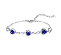 Qings Pulsera Corazón con Zafiro Piedras de Nacimiento Plata de Ley 925 Septiembre Infinito Simbolo Ajustable Pulsera con 3 Corazon Circonitas Abalorios Regalos de Cumpleaños para Mujeres Niñas
