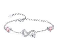 Qings Pulsera Infinito Mujer Plata de Ley 925 Ajustable Corazón con 2 Turmalina Octubre Piedras de Nacimiento Pulsera Infinity ECG Pulseras Rosa Gema, Joyas Regalo Originale Cumpleaños para Niñas Hija