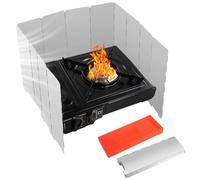 QingWing 12 Piezas Parabrisas Plegable, Aluminio Cortavientos Camping Gas con Caja de Almacenamiento, Parrilla para Exteriores, Picnic, Barbacoa, Hornillo de Camping Cortavientos