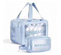 QingWing 2 Piezas Neceser Impermeable, Neceser Transparente PVC Portátil, Bolsa de Cosméticos Impermeable Almacenamiento, Organizador de para Mujer Transparente Mpermeables, para Baño, Avión (Azul)