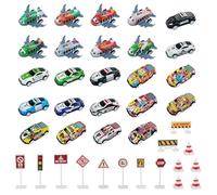 QingWing 39 Piezas Mini Coches de Juguete, Metal Cars Juguetes Contiene 15 Señales de Bloqueo, Coches para Niños con Función de Retroceso Juguetes para Niños y Niñas de 3 a 12 Años