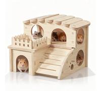 QingWing Casa de Madera Puente Hamster con Escalera, Casa de Madera para Hámster Pequeños, Conejillos Escondite, Adecuado para Mascotas Pequeñas Agutíes Jerbos Conejos Etc