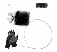 QingWing Set de 2 Cepillos de Tubos de Estufa con Guantes Negros, Acero Inoxidable Cepillos de Caldera con Varilla de Empuje y Cepillo de Tubo de 30 cm para Chimenea, Estufa, Humos, Calderas