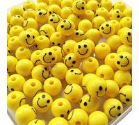 Qingxi Charm - 100 cuentas acrílicas con cara sonriente amarilla para pulseras, collares, manualidades, joyería (amarillo, 10 mm)
