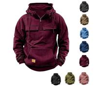 QingxingFa Tactical Hoodies For Men,Military Workout Casual Cargo Pullover Quarter,Men Tactical Sweatshirt (Red,XL)