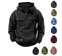 QingxingFa Tactical Hoodies For Men,Military Workout Casual Cargo Pullover Quarter,Men Tactical Sweatshirt (Black,XXL)