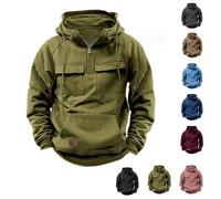QingxingFa Tactical Hoodies For Men,Military Workout Casual Cargo Pullover Quarter,Men Tactical Sweatshirt (Green,XXL)