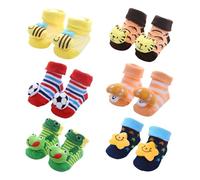 Qingyannia Calcetines antideslizantes para bebé, calcetines de algodón 3D con motivos de animales, calcetines de dibujos animados para bebés recién nacidos, 0-3,3-6, 6-12 meses, calcetines de