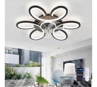 QINGYING Flor Ventilador De Techo Con Luz Y Mando A Distancia, Lampara Ventilador Silencioso Regulable LED, Ceiling Fan with Light 6 Velocidades DC Compatible con Alexa Para Dormitorio Salón, Negro