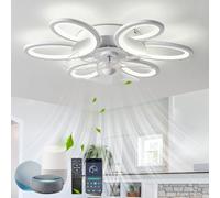 QINGYING Flor Ventilador De Techo Con Luz Y Mando A Distancia, Lampara Ventilador Silencioso Regulable LED, Ceiling Fan with Light 6 Velocidades DC Compatible con Alexa Para Dormitorio Salón, Blanco
